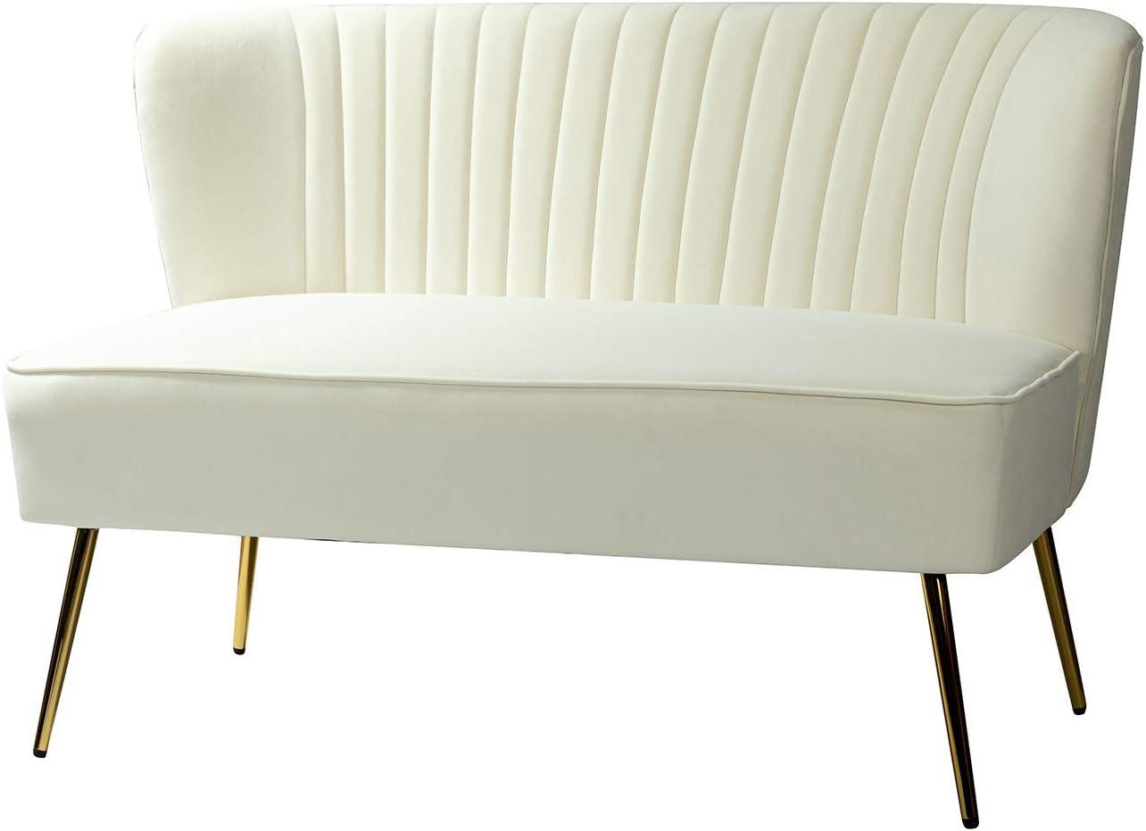 Velvet Sofa 2 Seater Upholstered Loveseat Living Room Chair White Tufted Back Home Bedroom Ivory