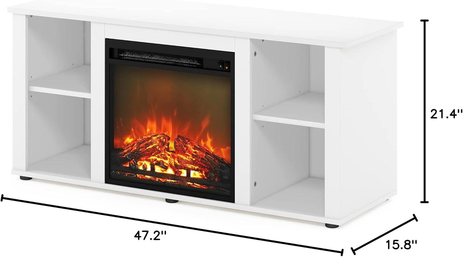 Furinno Fireplace TV Stand Entertainment Center TV Console Cabinet w/Open Storage Shelf for TV up to 55",White
