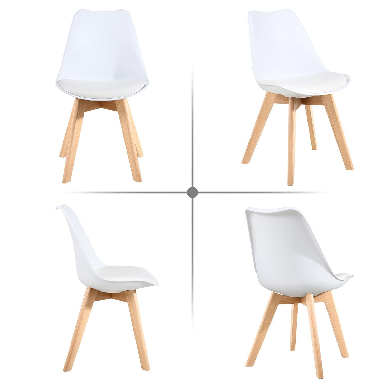 LSSBOUGHT PU Leather Dining Chairs Upholstered Shell Chairs with Wood Legs Set of 2 White-2-Piece