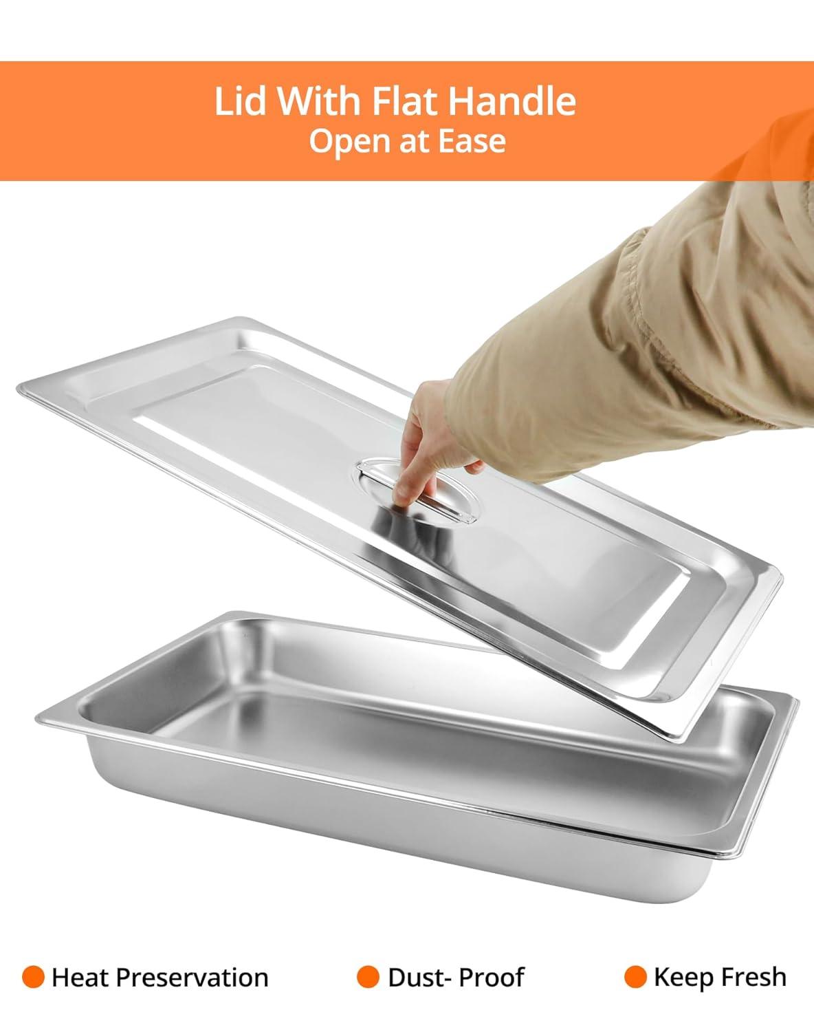 QWORK Stainless Steel Full Size 1/1 Chafing Dish Pan Set, 4 Pack 2.56" Deep 0.03" Thick 8.5L Heat-Resistant Pans with Lids, Steam Table Pans for Catering & Food Service