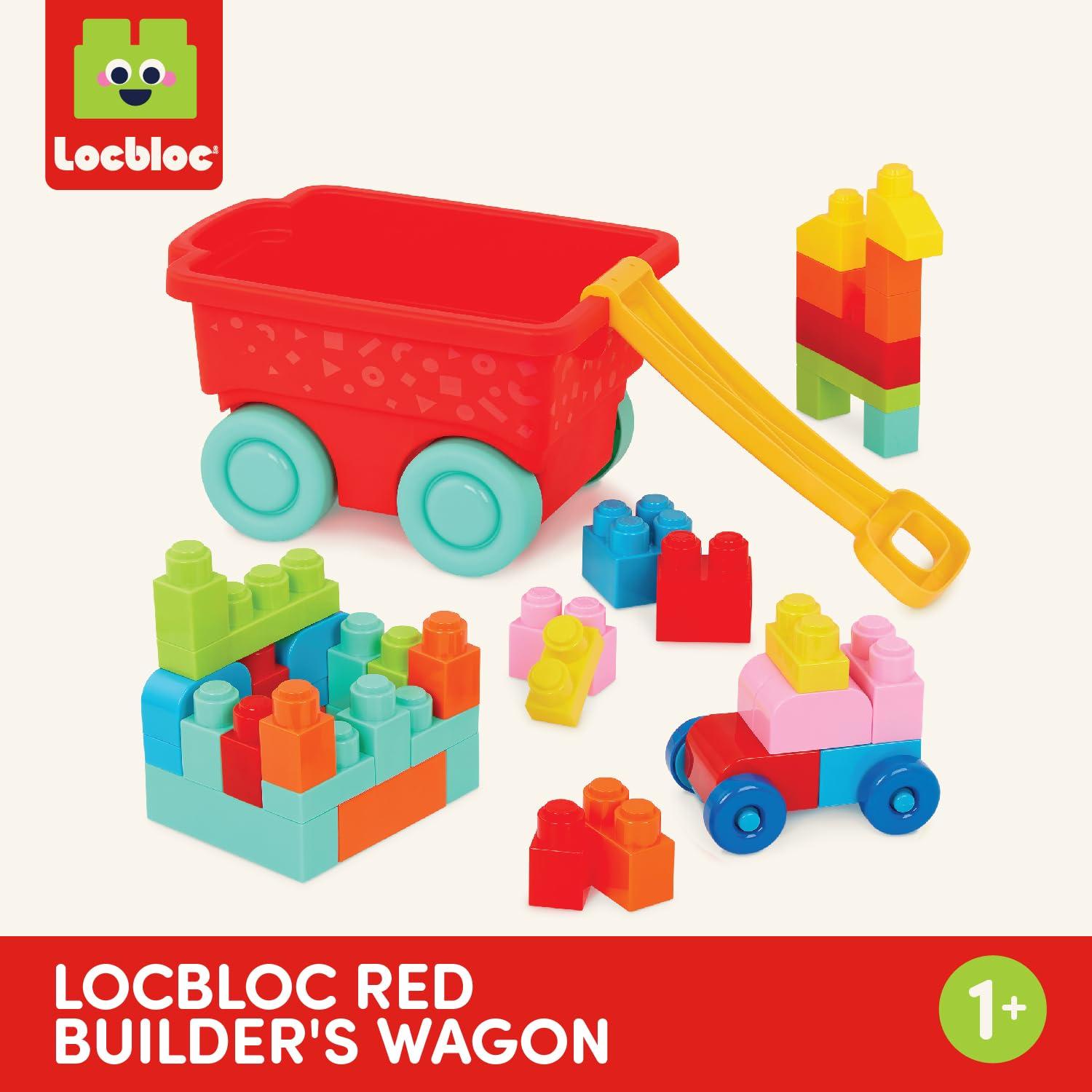 Battat Red Builder’s Wagon with 40+ Building Plastic Blocks, Toddler and Preschool Toys