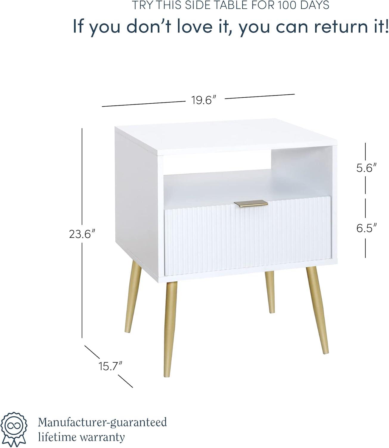 Jacklyn Wood Fluted Nightstand with Drawer White - Nathan James: Modern Bedside Table, Laminate Surface