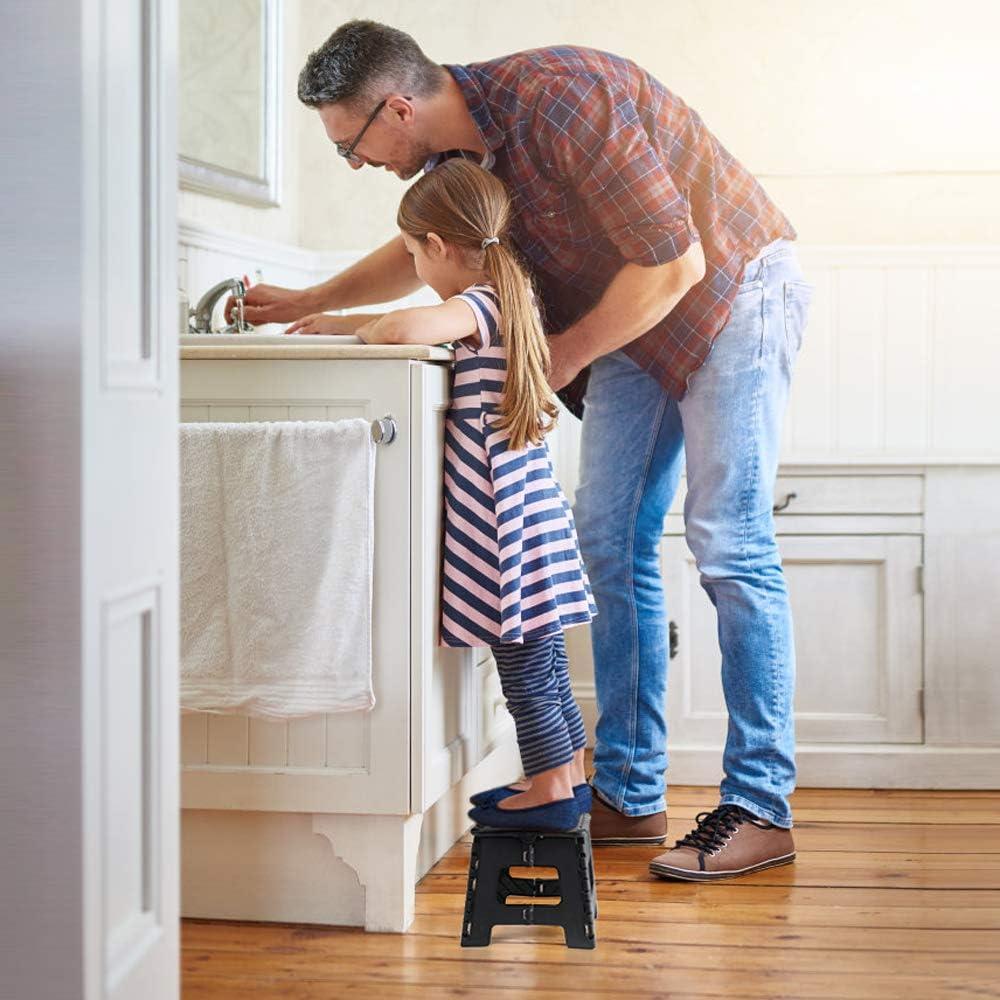 ACSTEP Folding Step Stool 9'' Tall Kids Step Stool Plastic Step Stools with Non-Slip Surface - Black