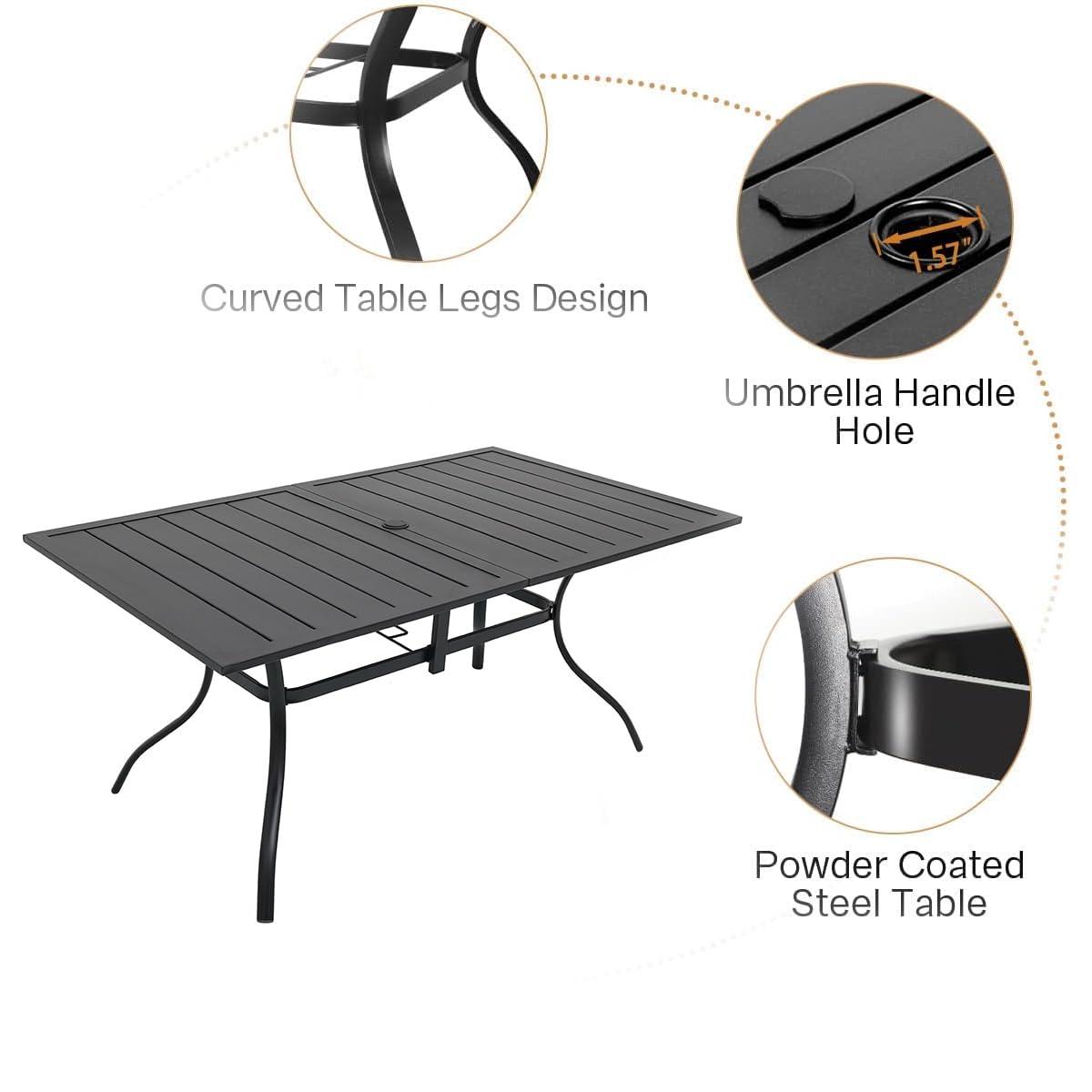 Homall Patio Dining Set 7 Pieces Outdoor Furniture with Large Table and 6 Textilene Chairs for Porch, Brown
