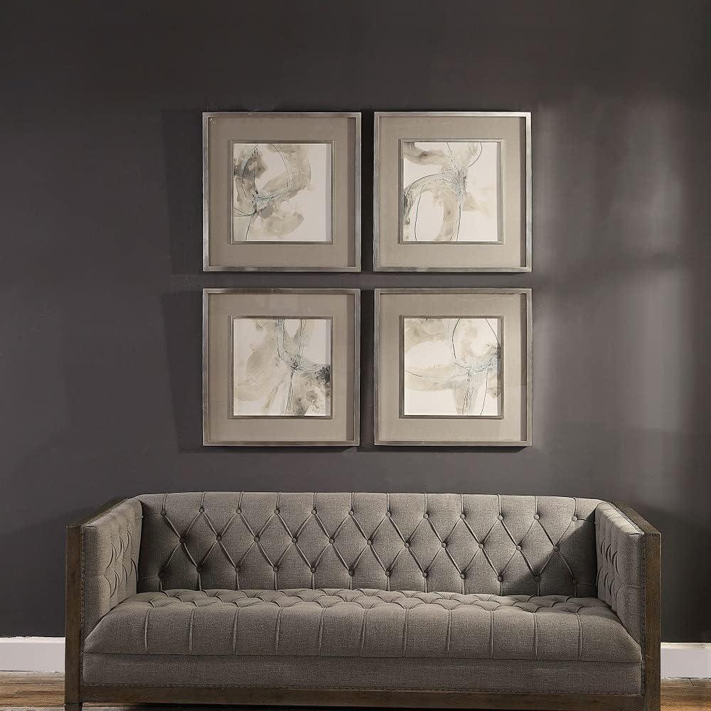 Gray Abstract Square Framed Art Set of Four