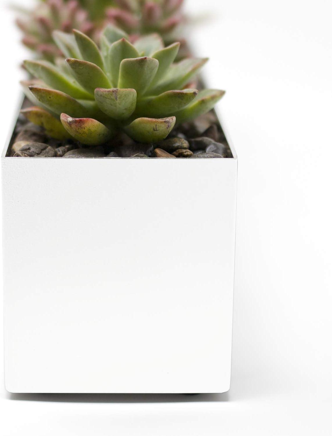 Modern White Steel Rectangular Outdoor Planter, 16 Inch