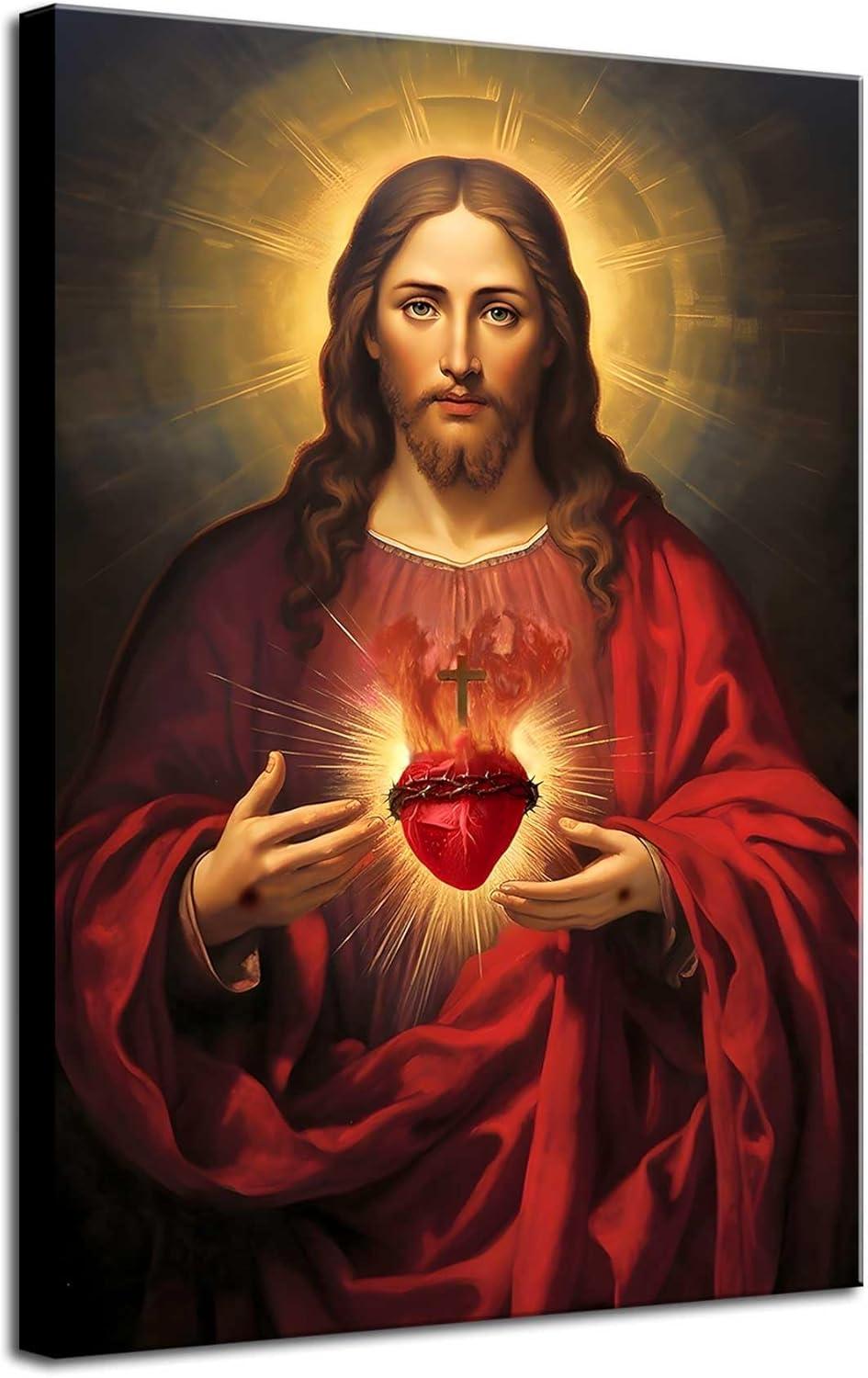 Sacred Heart of Jesus Religious Canvas Wall Art