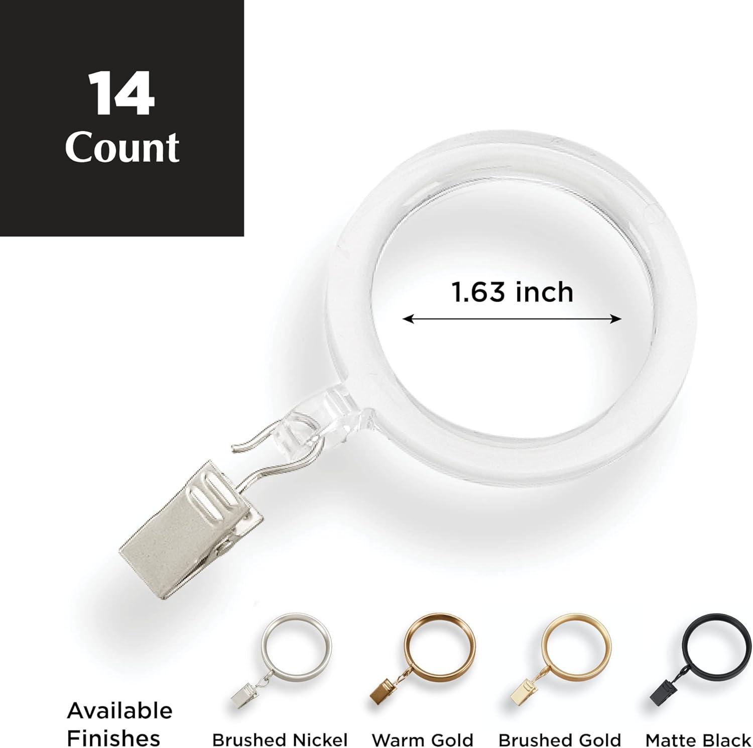 Mode Acrylic Collection Clear Curtain Clip Rings, Fits Mode Premium and Curtain Rods, 1 5/8 In