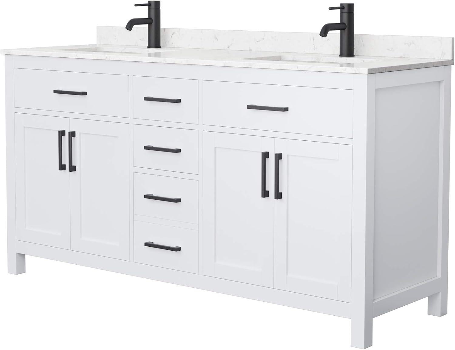 Beckett Elegant 66'' White Double Freestanding Bathroom Vanity with Marble Top