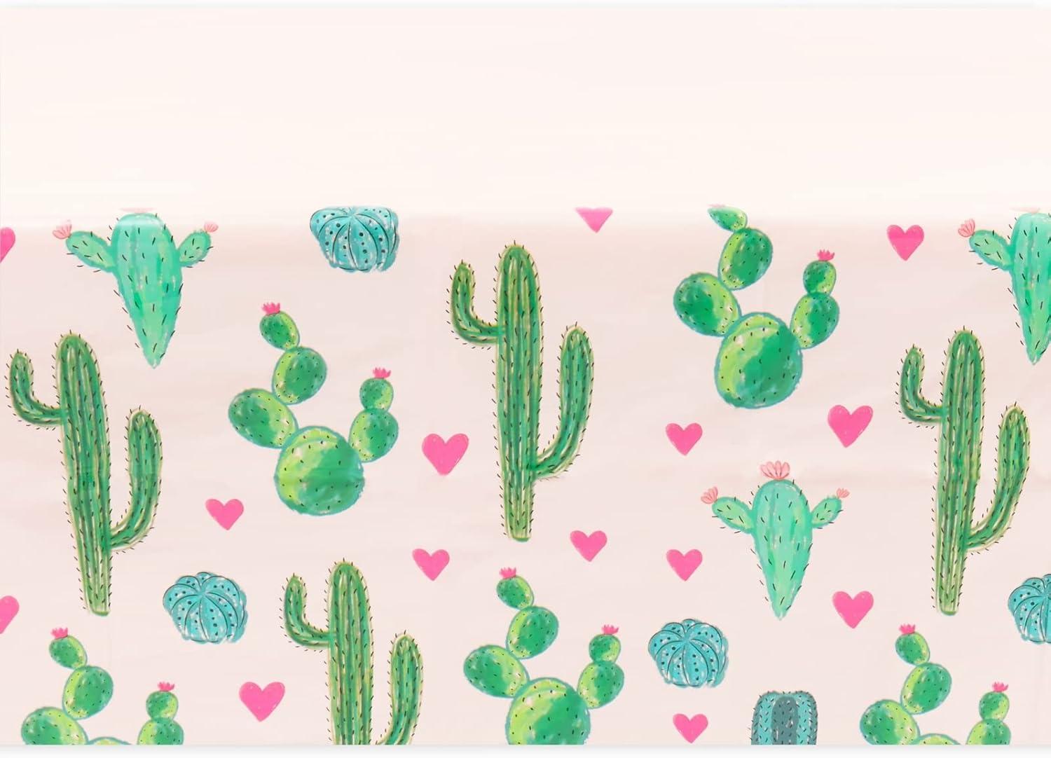 Sparkle and Bash 3 Pack Pink Plastic Cactus Tablecloth for Let's Fiesta Birthday Party Decorations, Baby Shower, 54x108 In