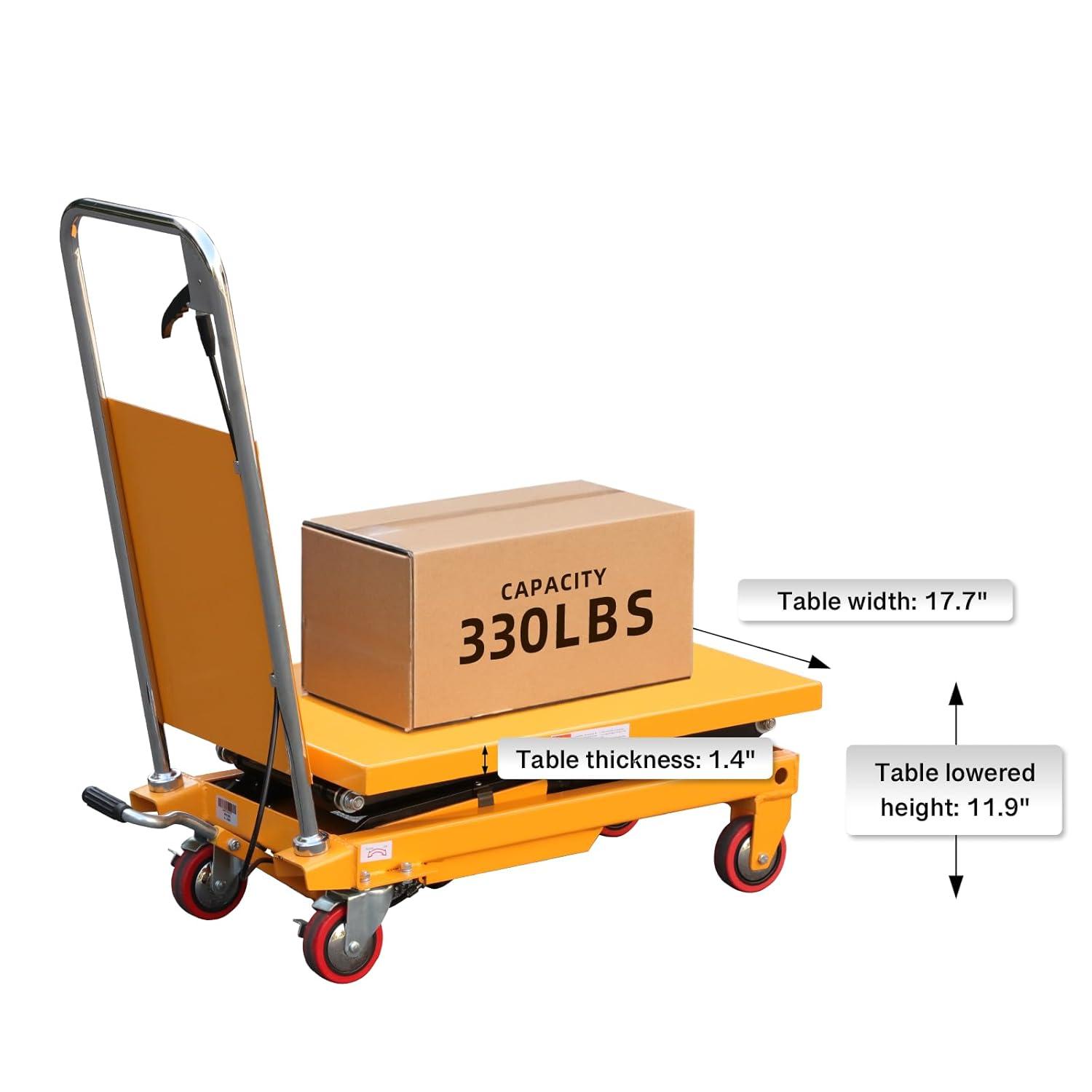 APOLLOLIFT 330lb Scissor Lift Table Cart Hydraulic Hand  Lift Table W/ 43.3" Lift Double Scissor Steel