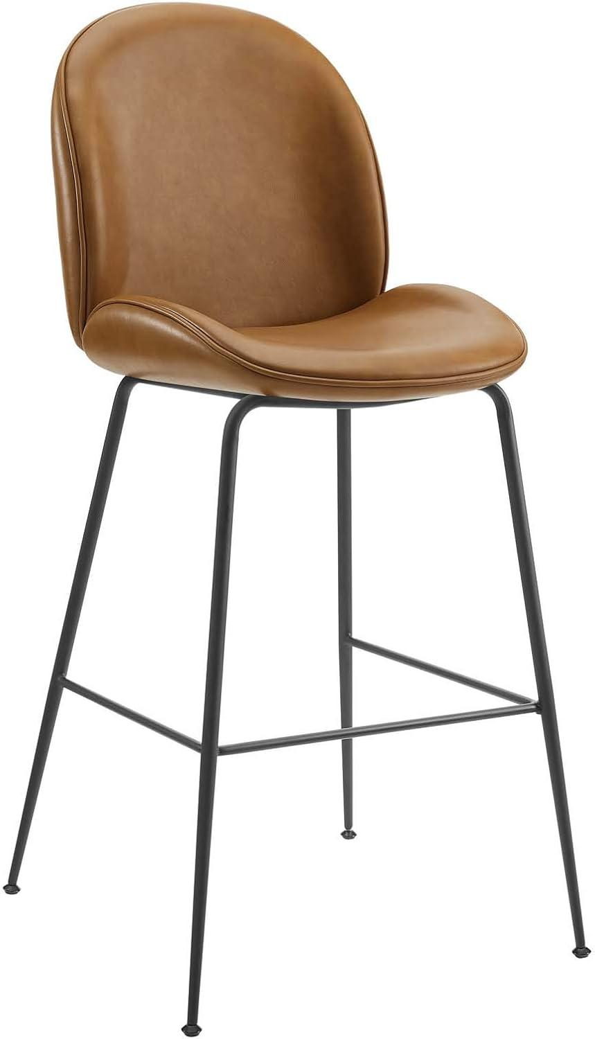 Modway Scoop Black Powder Coated Steel Leg Vegan Leather Bar Stool