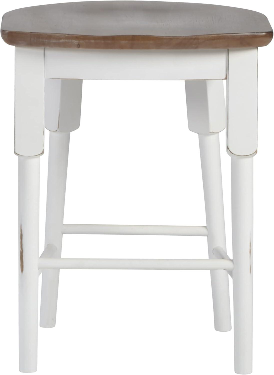 Light Oak and Distressed White Backless Wood Counter Stool