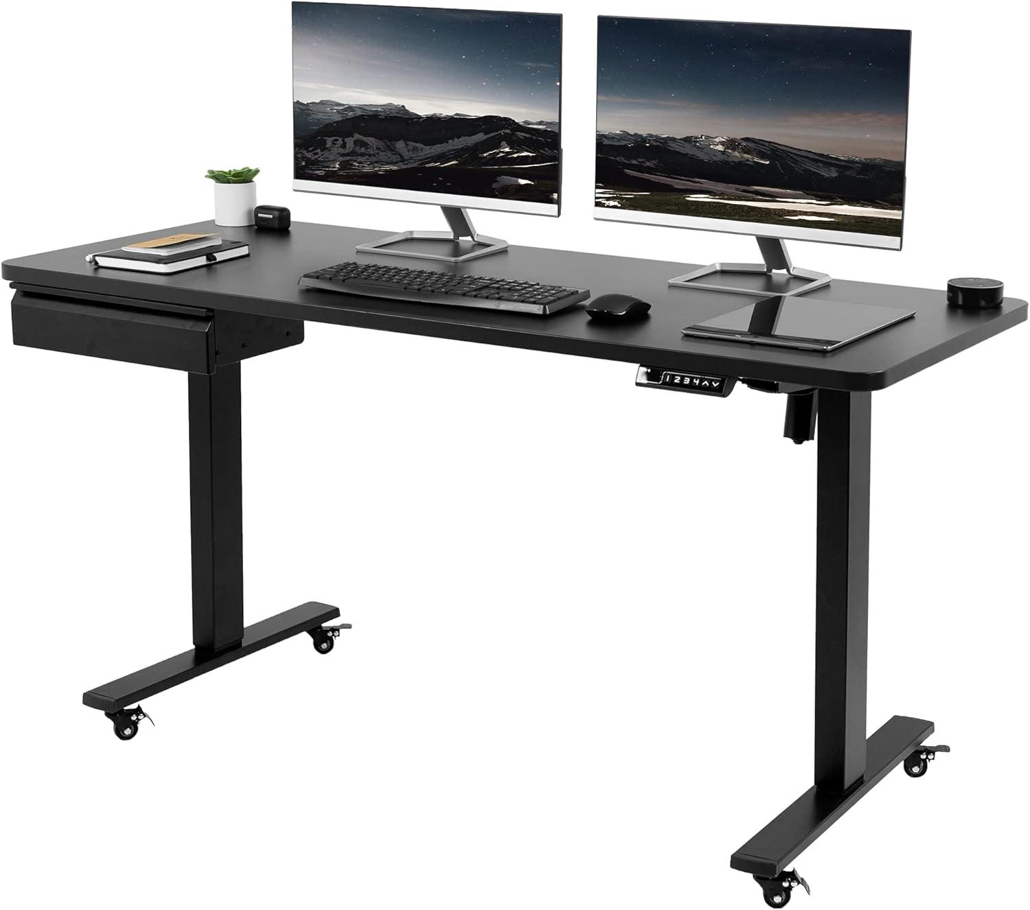 ErgoMaster Pro Black Electric Adjustable Height Desk with Drawer