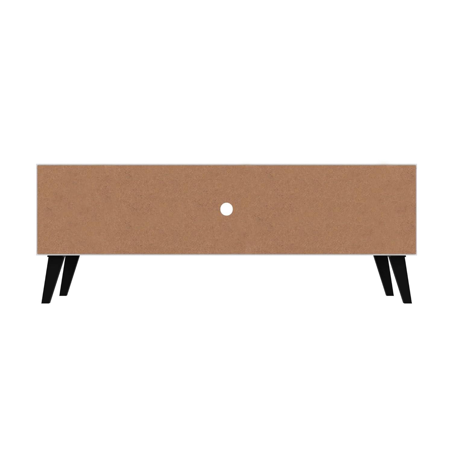 Manhattan Comfort Doyers 53.15" Mid Century TV Stand for Bedroom and Living Room Use, Entertainment Center with Storage, Shelf and Soft Close Doors, Ideal for 50 Inch Screens, White/Nut Brown