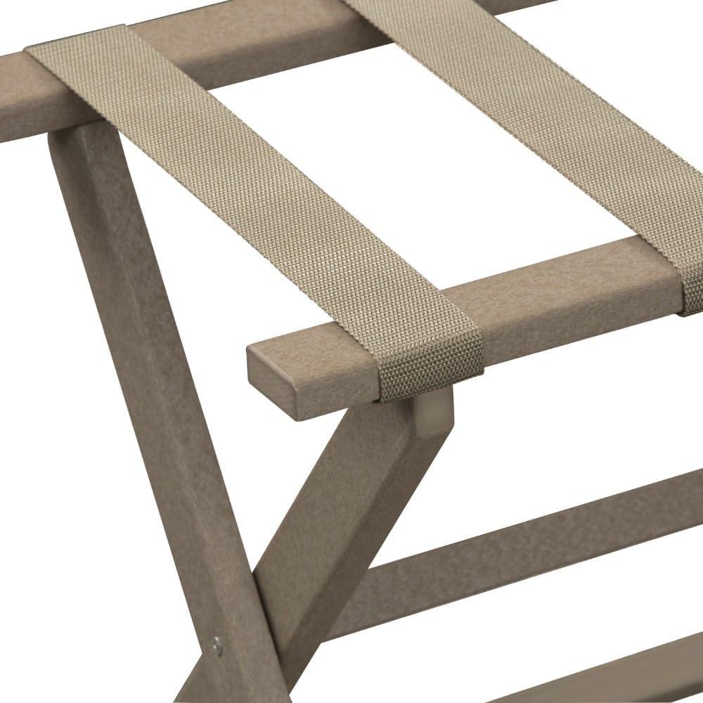 Taupe Folding Luggage Rack with Dark Tan Straps