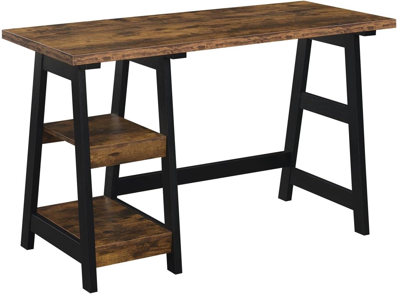 Convenience Concepts Designs2Go 29.25" Tall Trestle Desk with Shelves, Barnwood/Black