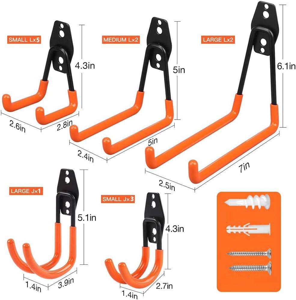 16PCS Garage Hooks Heavy Duty, Steel Storage Utility Hook, Organization Tool Shelf Have Anti Slip Coating for Organizing Power or Garden Tools, Cable Organization