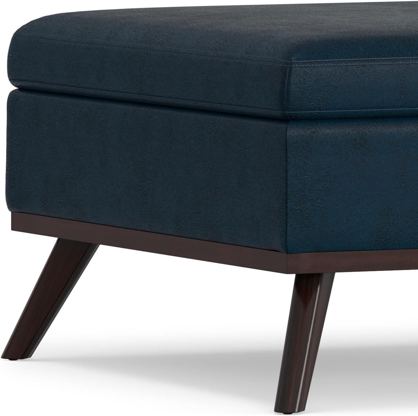 Simpli Home Owen 36"W Upholstered Square Coffee Table Storage Ottoman with Lift Top and Solid Wood Legs