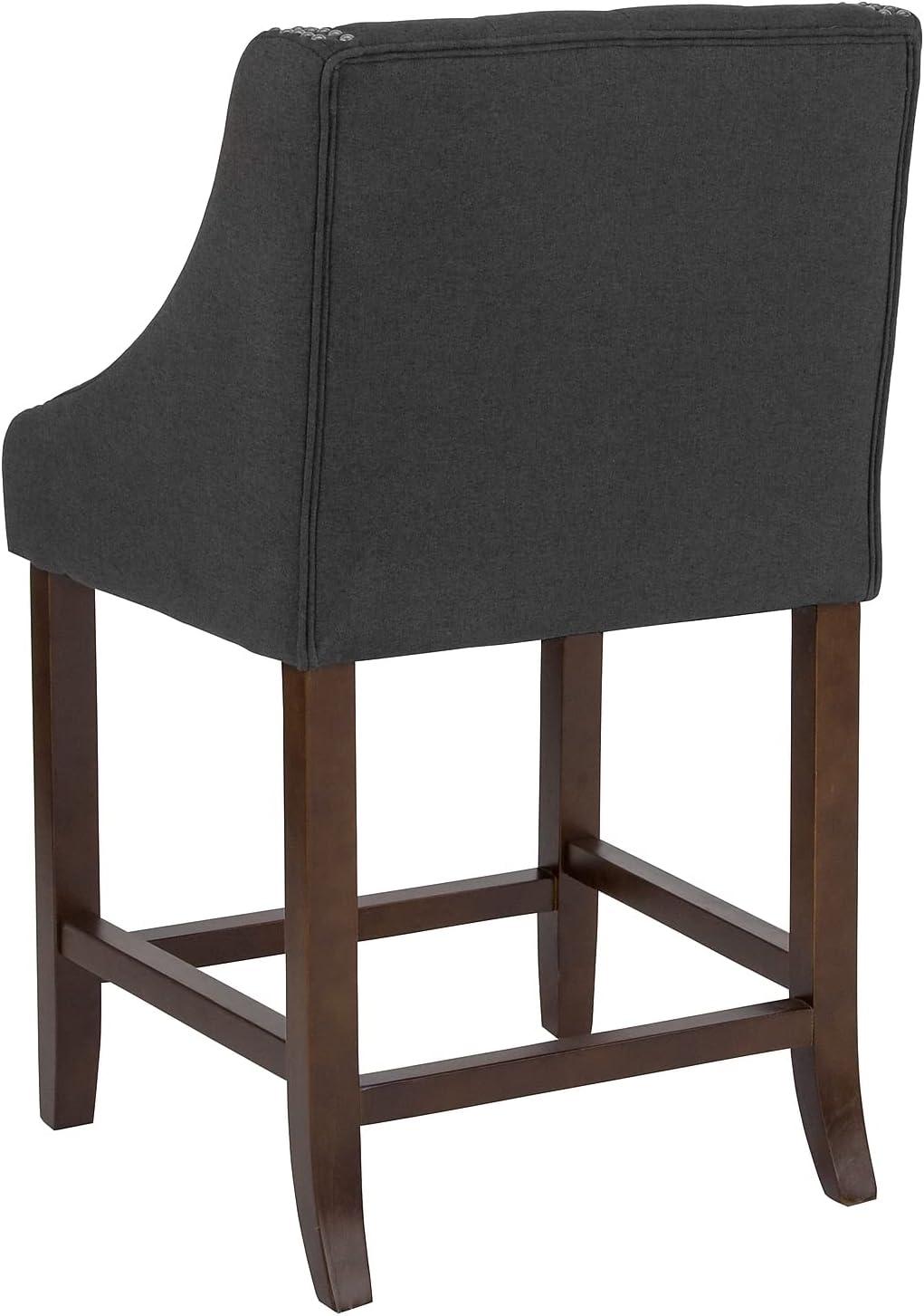 Transitional Charcoal Fabric Tufted Walnut Wood Counter Stool, Set of 2