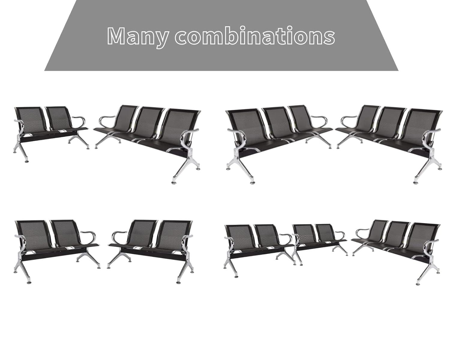 Kinbor Sillas de Sala de Espera, Sillas de Recepción de 3 Asientos, Muebles de Oficina para Invitados, Asientos para Banco de Aeropuerto, Hospital, Negro