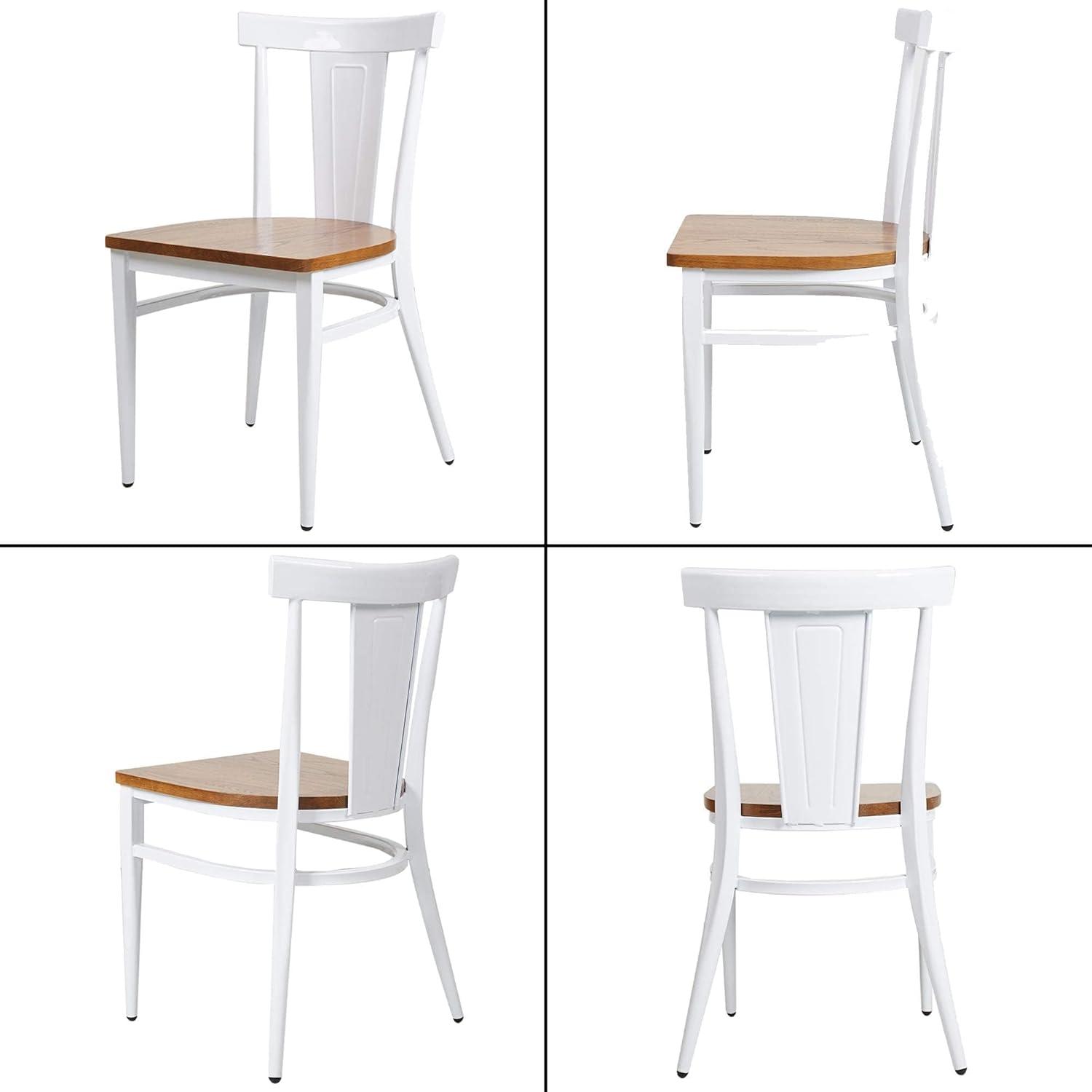KARMAS PRODUCT Modern White Armless Dining Chairs Set of 2 --Heavy Duty Wood Seat and Iron Frame Kitchen Side Chairs for Restaurant Cafe Bistro,Ergonomic Design,Comb Back