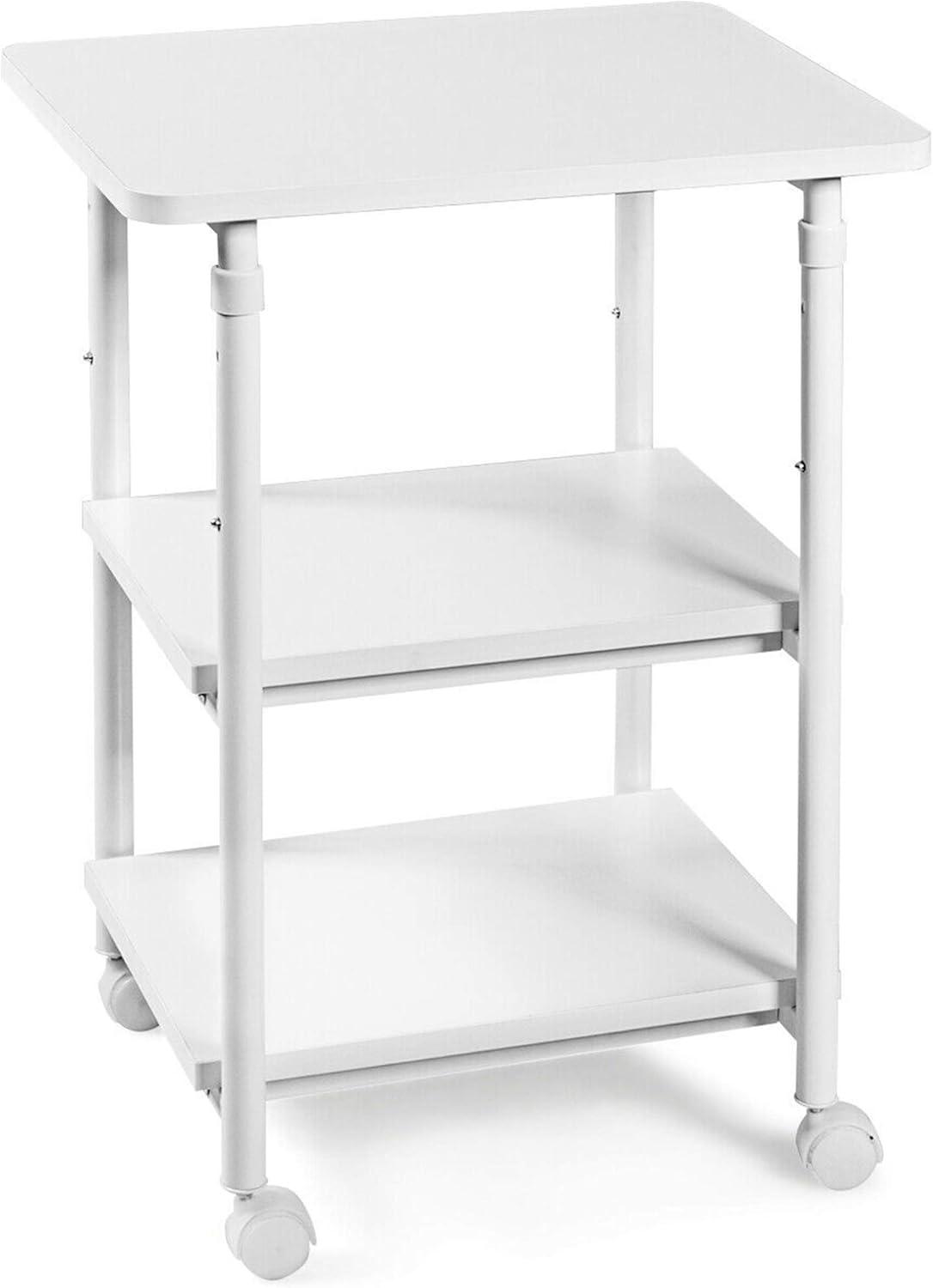 Tangkula 3-Tier Adjustable Rolling Under Desk Printer Cart with 3 Storage Shelves Printer Stand for home office White