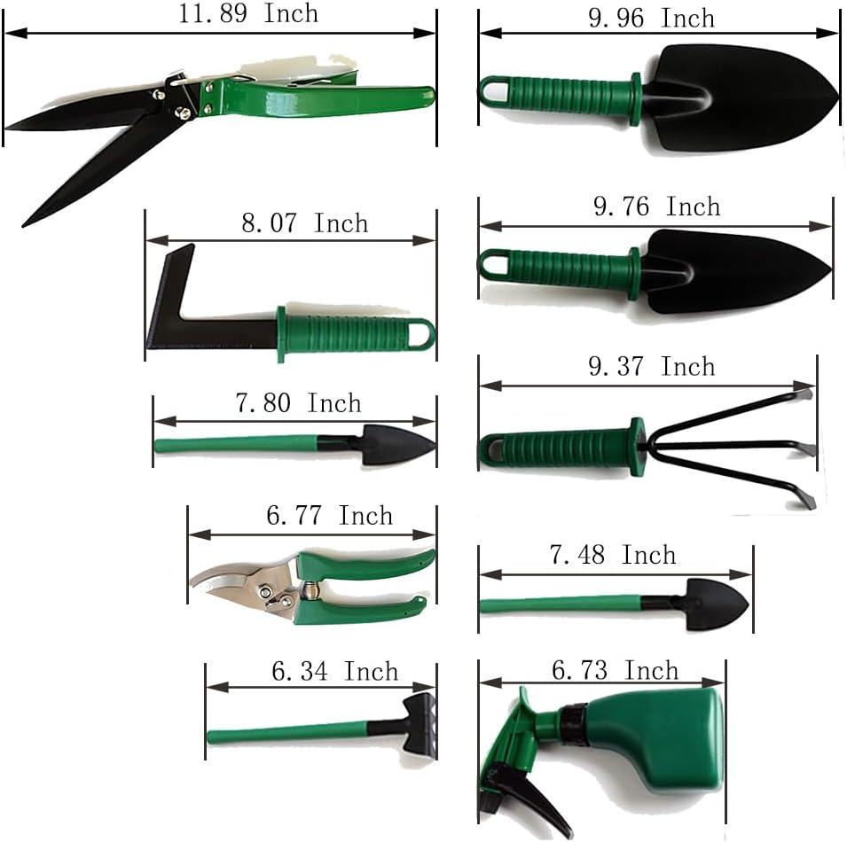 Green 10-Piece Heavy-Duty Garden Tool Set with Carrying Case