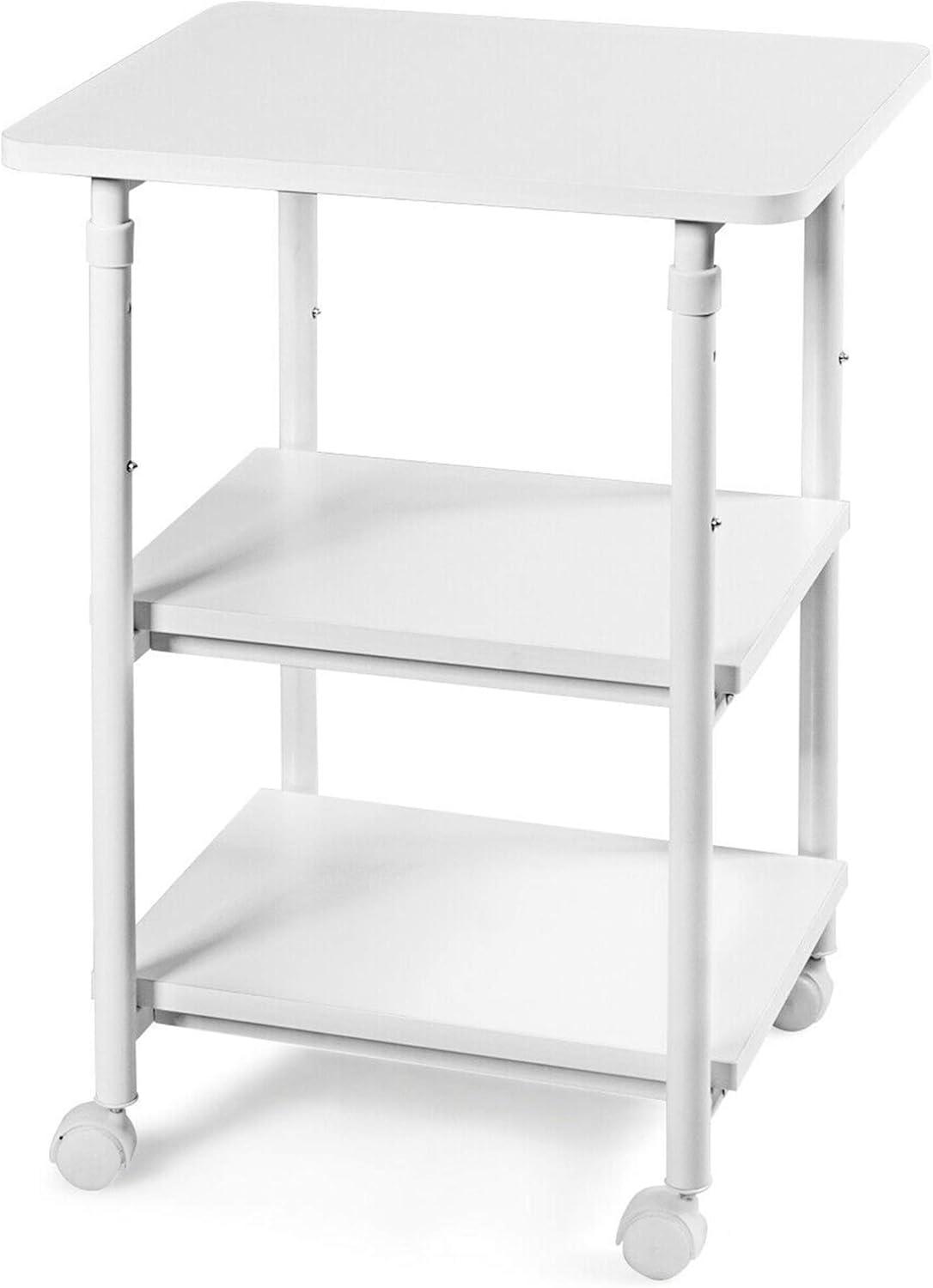 Tangkula 3-Tier Adjustable Rolling Under Desk Printer Cart with 3 Storage Shelves Printer Stand for home office White