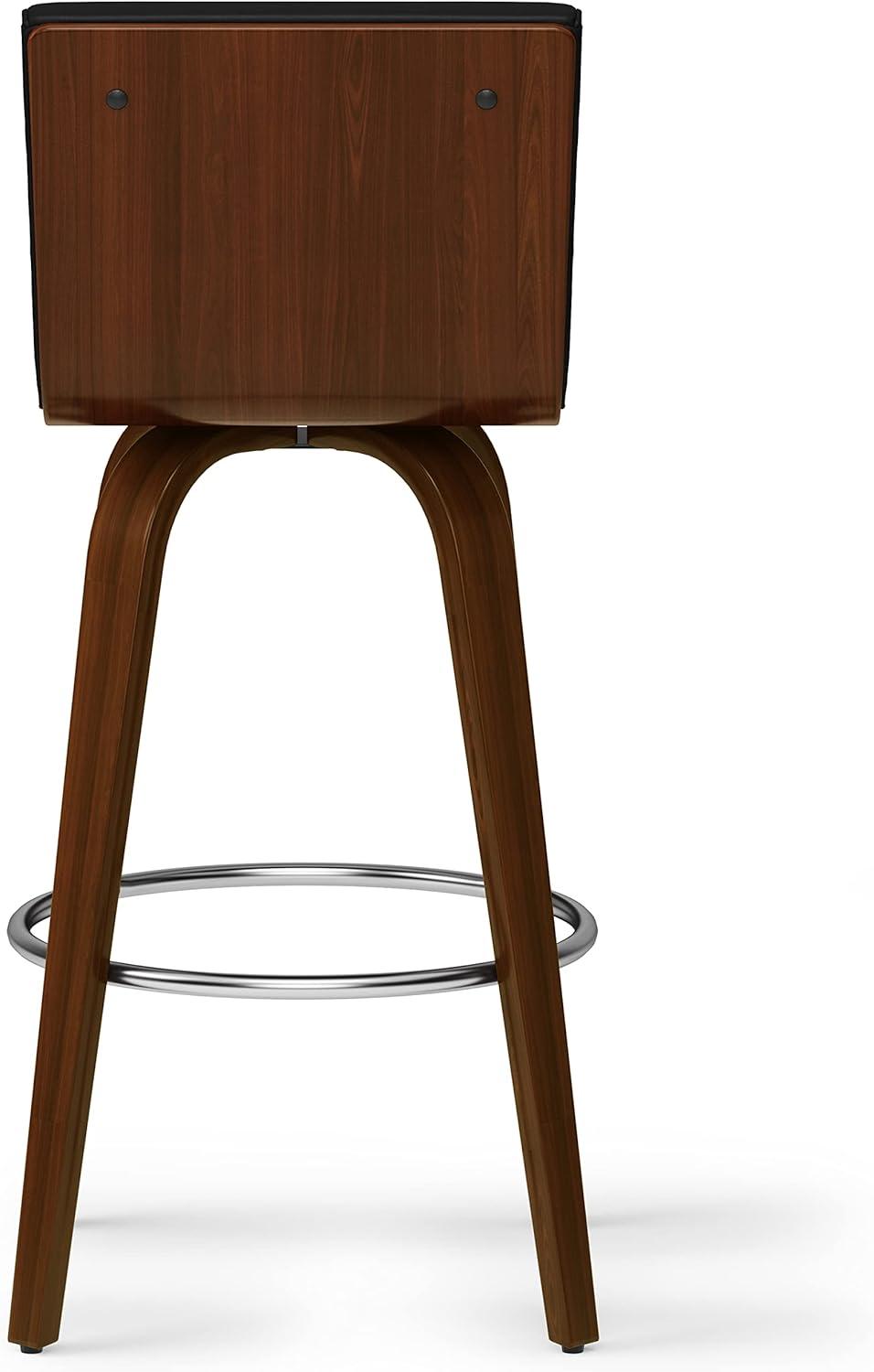 Simpli Home Roland Swivel Upholstered Mid-Century Modern Stool with Padded Seat and Back