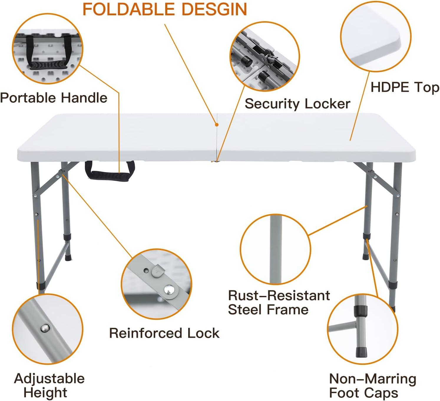 White Granite Adjustable Height Portable Folding Table