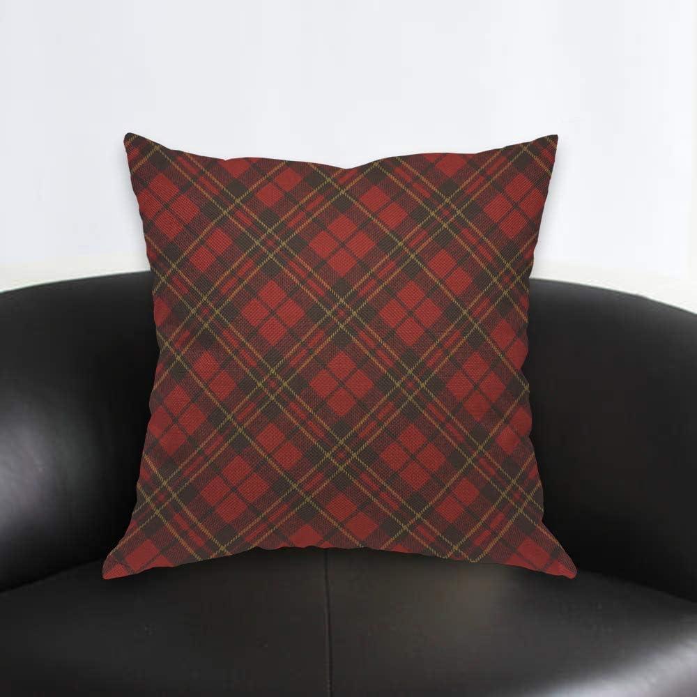 Red and Brown Cotton Plaid Throw Pillow Cover 18x18 Inch