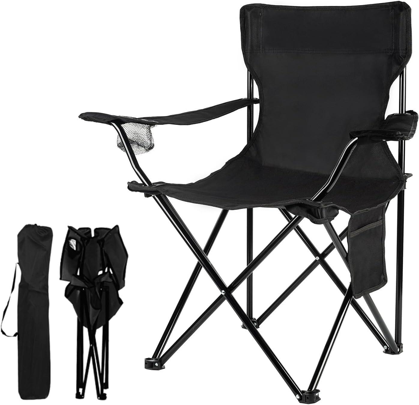 Black Lightweight Foldable Camping Chair with Armrests