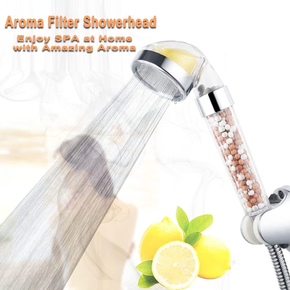 IHAO Vitamin C Filter High Pressure Handheld Shower Head with Bracket and Metal Hose Purifying Hard Water Softener Chlorine Flouride Filter Aroma Showerhead Fresh Dry Skin & Hair Loss