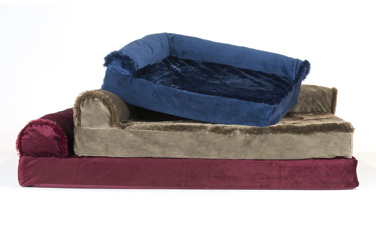 FurHaven Plush & Velvet Deluxe L-Chaise Orthopedic Pet Bed