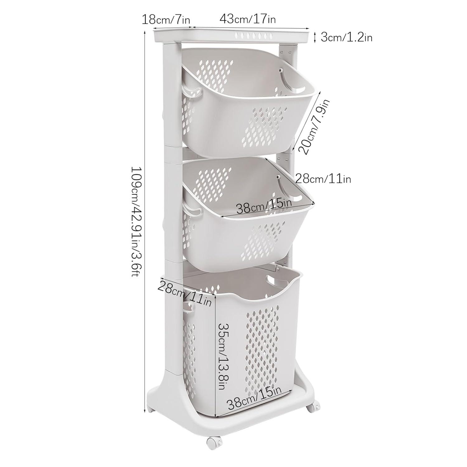 Ivy Bronx Ivy Bronx Rolling Laundry Hamper Cart with Wheels, 3 Tier Laundry Baskets