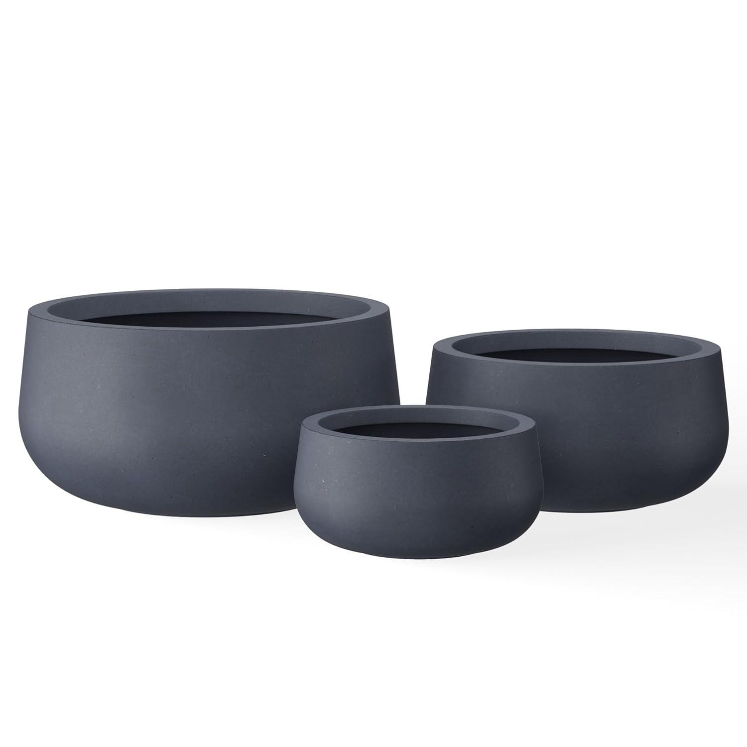 Rosemead Home & Garden 3pc Kante Concrete Outdoor Planter Pots Black 19.6"x19.6"x19.6"