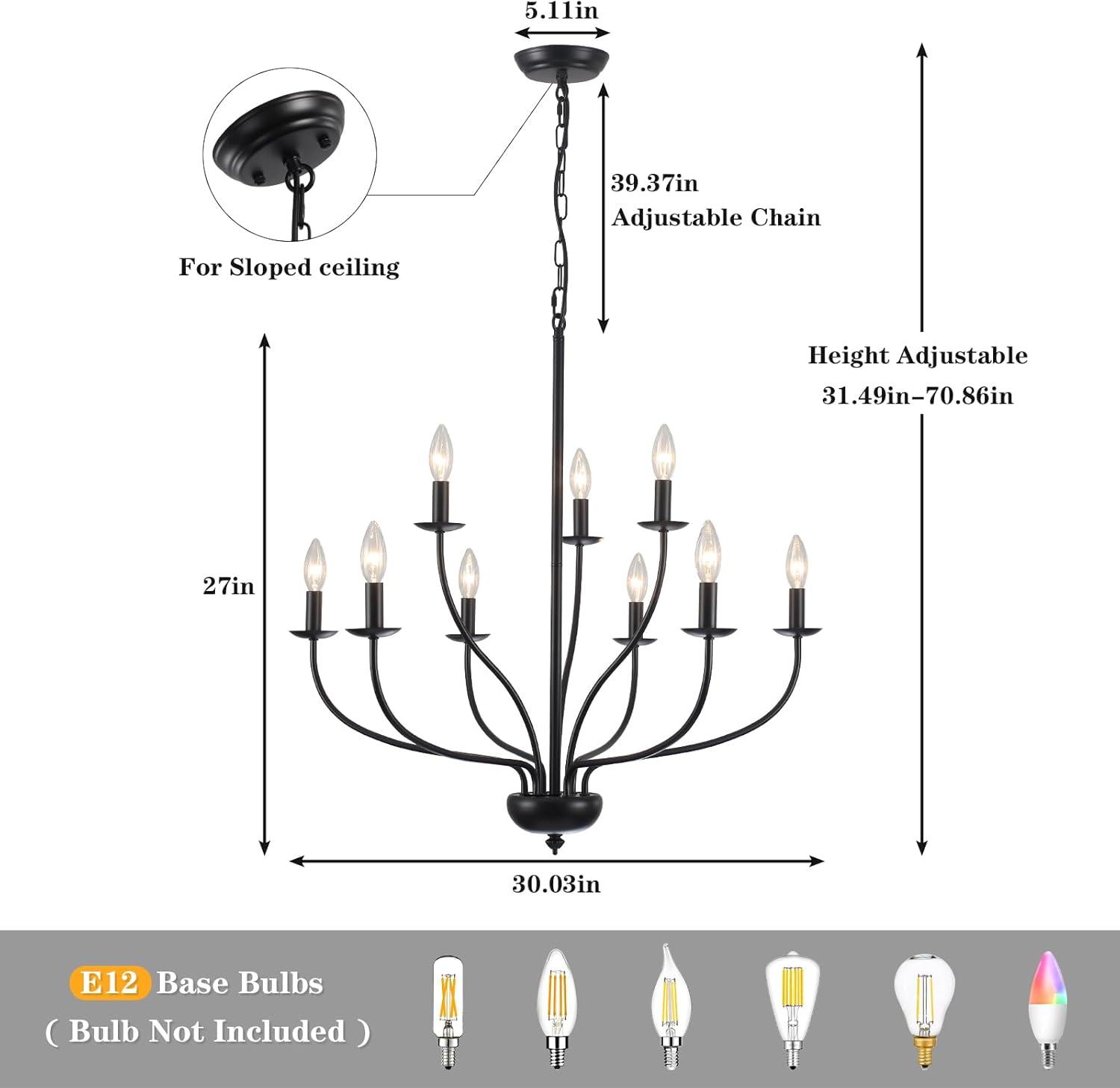 Elegant Black 9-Light 2-Tier Candle Chandelier