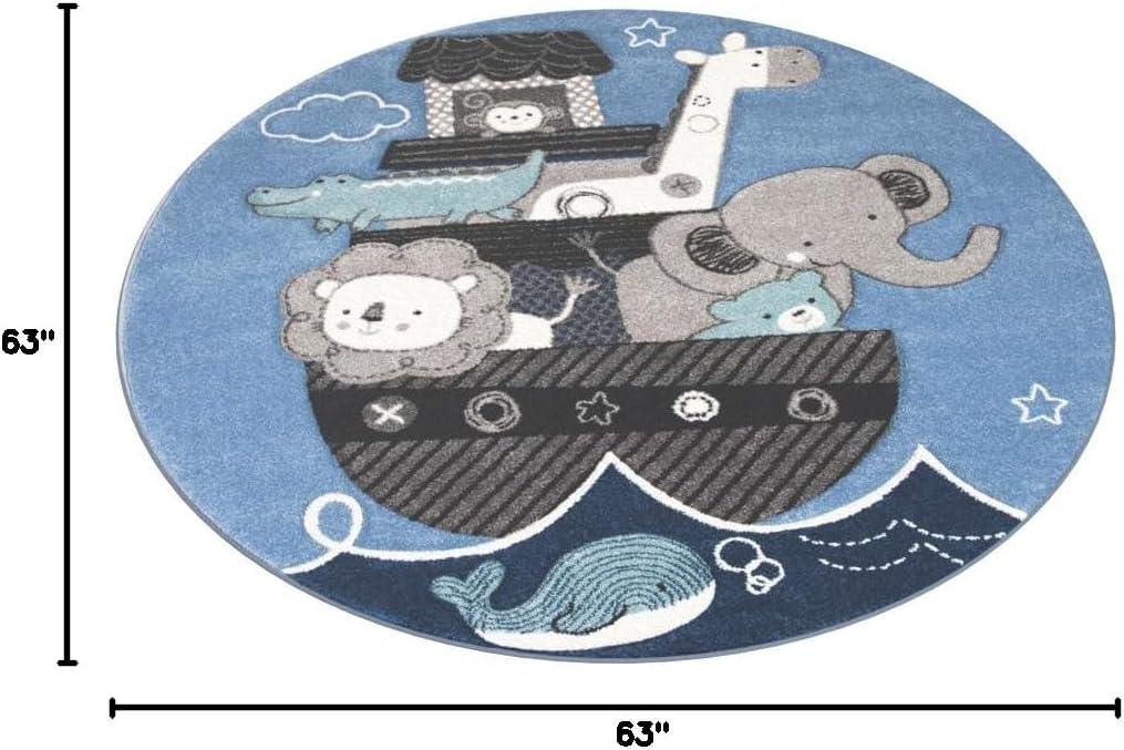 Carousel Kids CRK121 Power Loomed Area Rug - Blue/Grey - 5'3" round - Safavieh.
