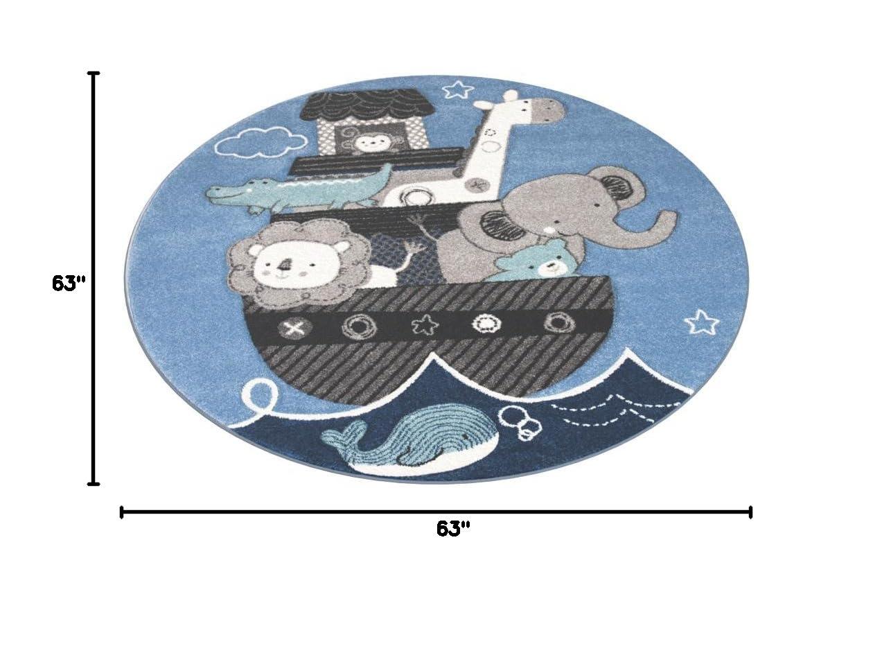 Carousel Kids CRK121 Power Loomed Area Rug - Blue/Grey - 5'3" round - Safavieh.