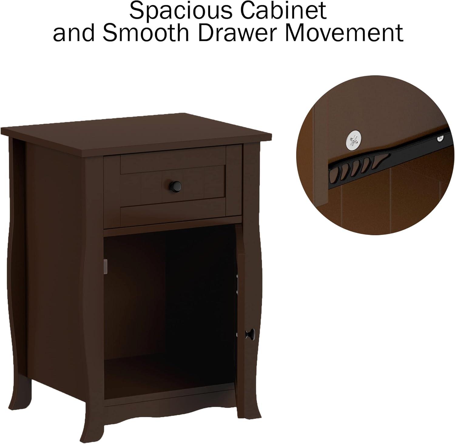 Dark Brown Wood and Metal Storage End Table with Drawer