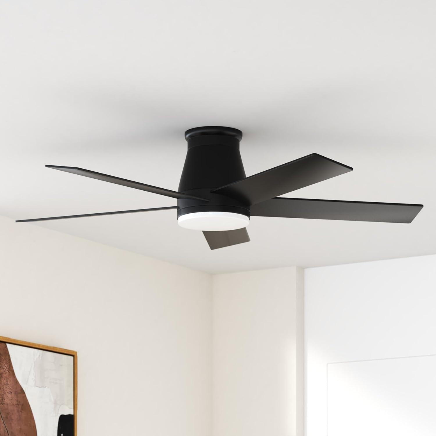 Low Profile 52" 5-Blades Indoor Flush Mount Ceiling Fan with Reversible DC Motor and Remote Control