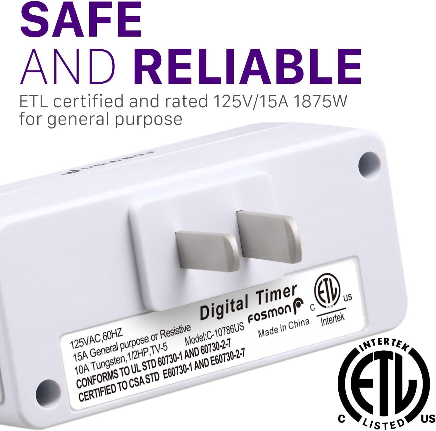 Fosmon Timer for Outlet, [ELT Listed] Light Timer for Lamps Indoor, Timer Outlet For Electrical, Programmable with 10 Program