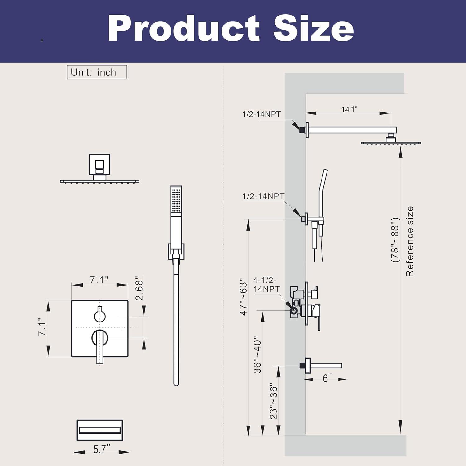 AWZTOO Wall Mounted Shower Faucet With Hand Shower Modern Shower System Set 10 Inch Rainfall Shower Head With Pressure Balance Valve Brushed Nickel