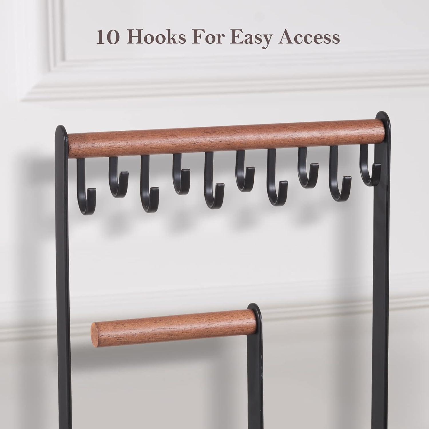 ProCase Jewelry Organizer Stand Necklace Holder, 4-Tier Jewelry Tower Rack with Earring Tray and Holes, 10 Hooks Necklaces Hanging Storage Tree Display for Bracelets Watches Earrings Rings -Black