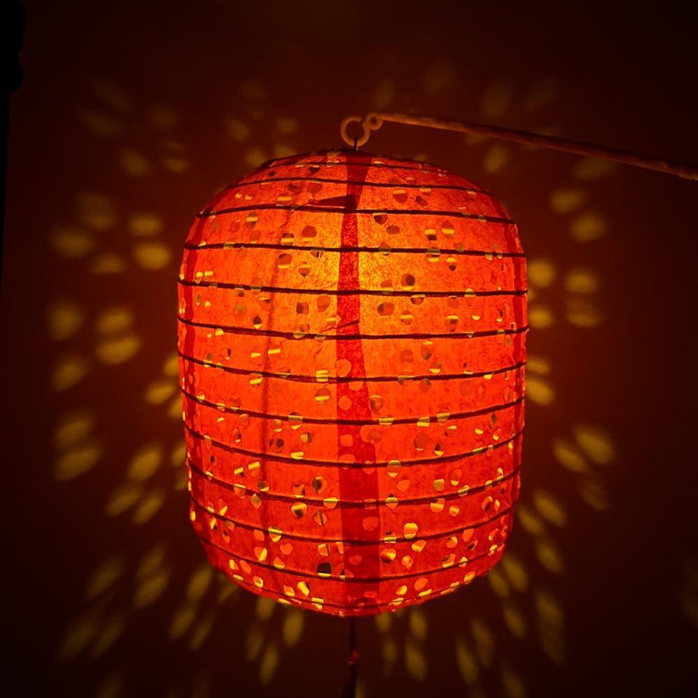 12Pcs Chinese Paper Lanterns with LED Lights, Hollow Out Hanging Asia Japanese Paper Lamps with Tassels Walking Sticks 8 In Lanterns for Chinese New Year Lanterns Decorations(oval-shaped)