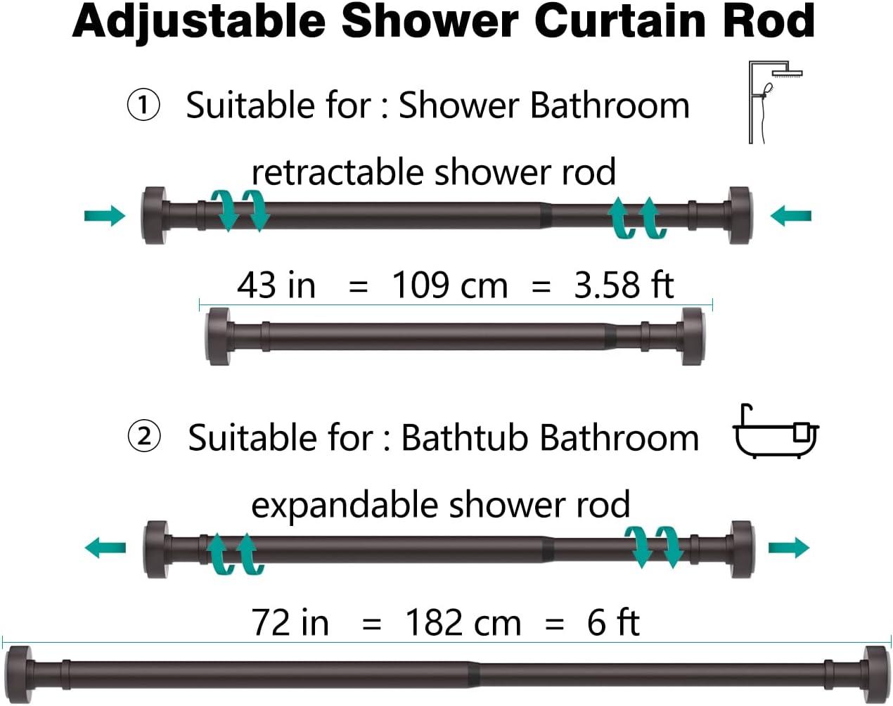 BloomFlower Bronze Shower Curtain Rod,43''-72'',Never Rust,Never Slip,No Drill,Tension Metal Rod