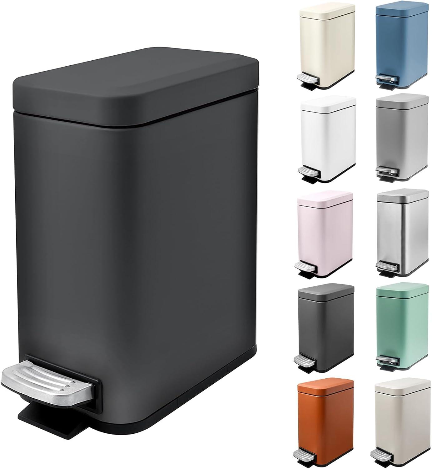 Black Stainless Steel Rectangular Pedal Trash Can for Kids