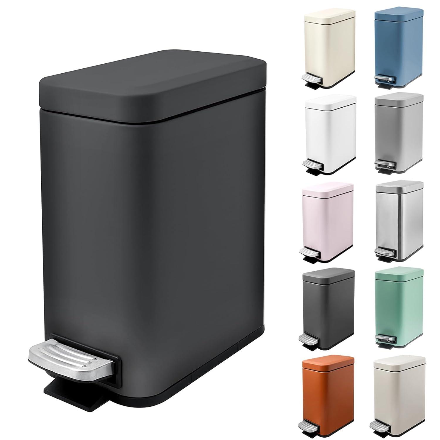 Black Stainless Steel Rectangular Pedal Trash Can for Kids