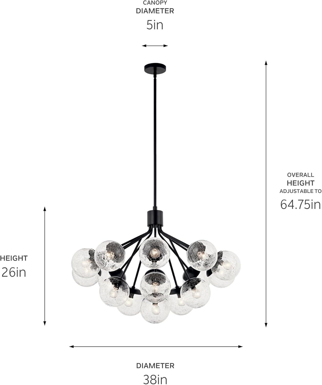 Black Sputnik 16-Light Chandelier with Clear Crackle Glass